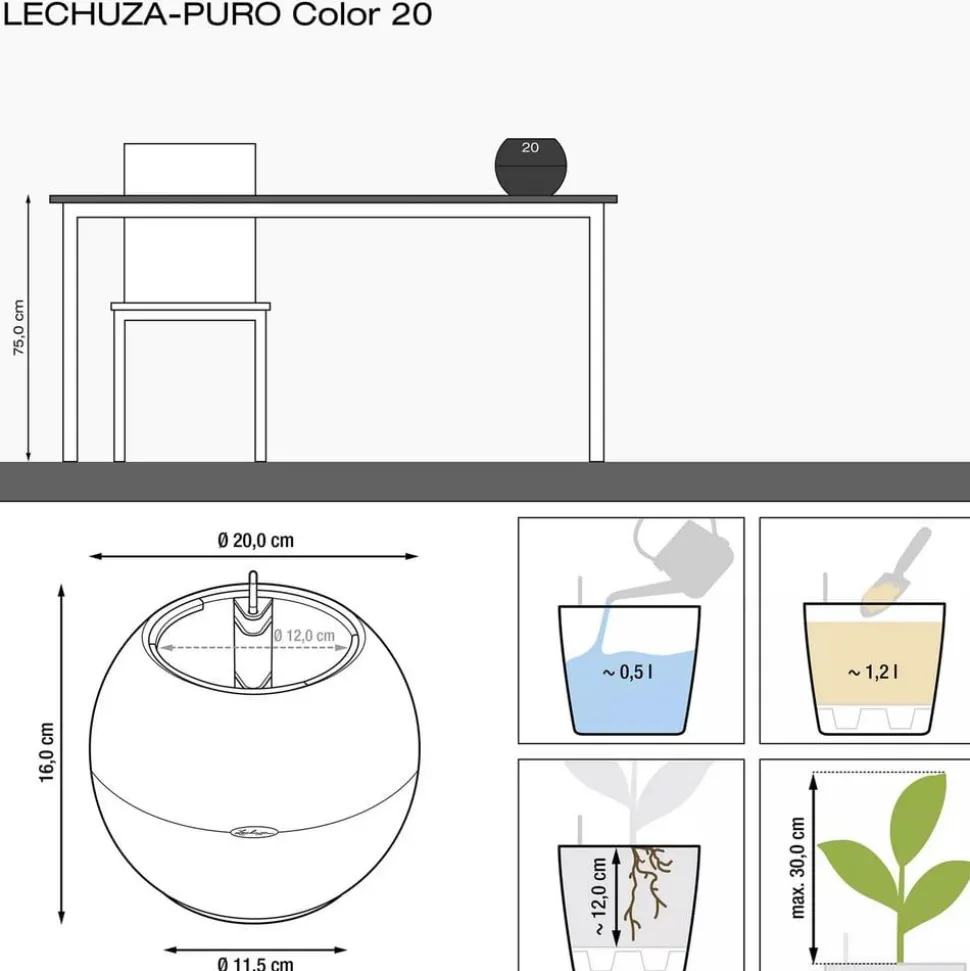 LECHUZA® PURO Color, All-in-One-Set, rund, ca. Ø20 cm
