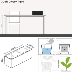 LECHUZA® CUBE Glossy Triple, All-in-One Set, 40 cm