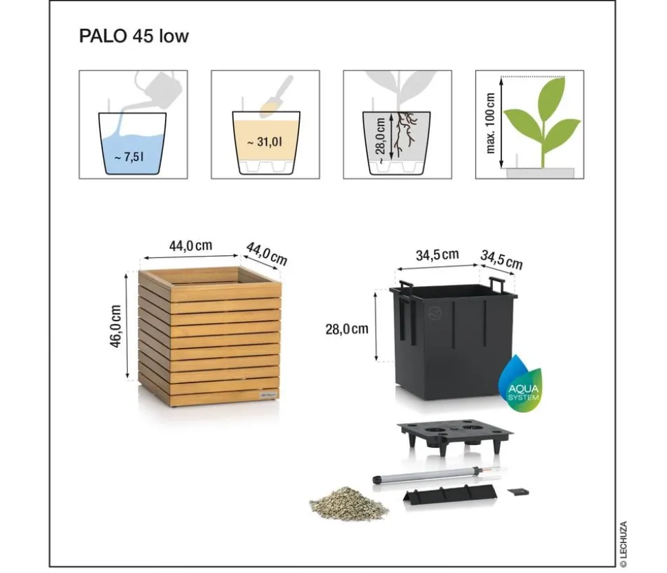 LECHUZA® Holz-Kasten PALO Natural Wood 45, quadratisch