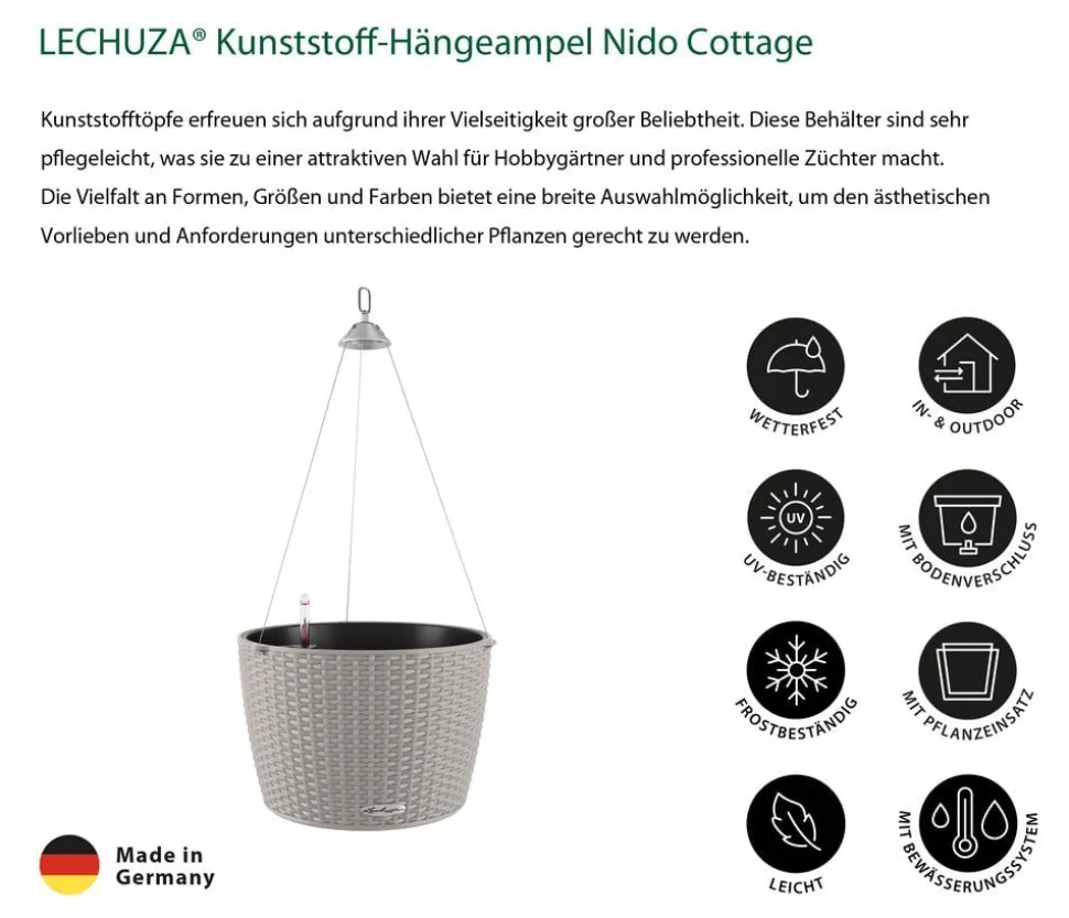 LECHUZA® Kunststoff-Hängeampel Nido Cottage inkl. Pflanzeinsatz, rund, ca. Ø36,3/H24,2 cm