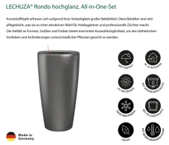LECHUZA® Rondo hochglanz All-in-One-Set anthrazit metallic, 15783