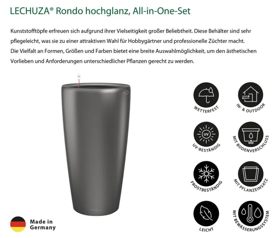LECHUZA® Rondo hochglanz All-in-One-Set anthrazit metallic, 15783