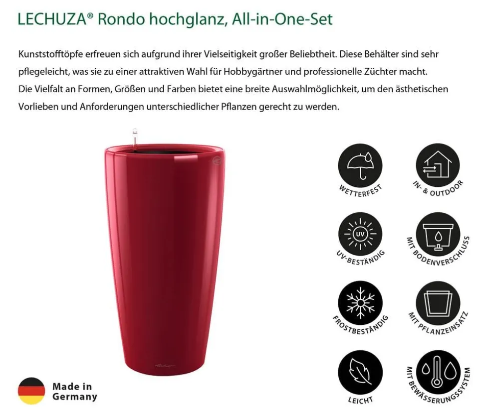 LECHUZA® Rondo hochglanz All-in-One-Set scarlet rot, 15799