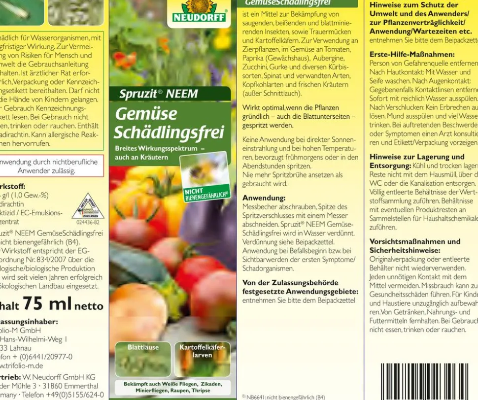 Neudorff Spruzit® Neem Gemüse Schädlingsfrei, 75 ml