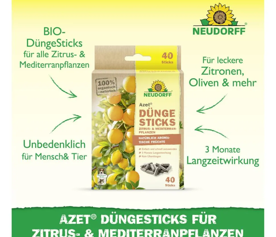 Neudorff Azet® Düngesticks für Zitrus- & Mediterranpflanzen, 40 Stk.
