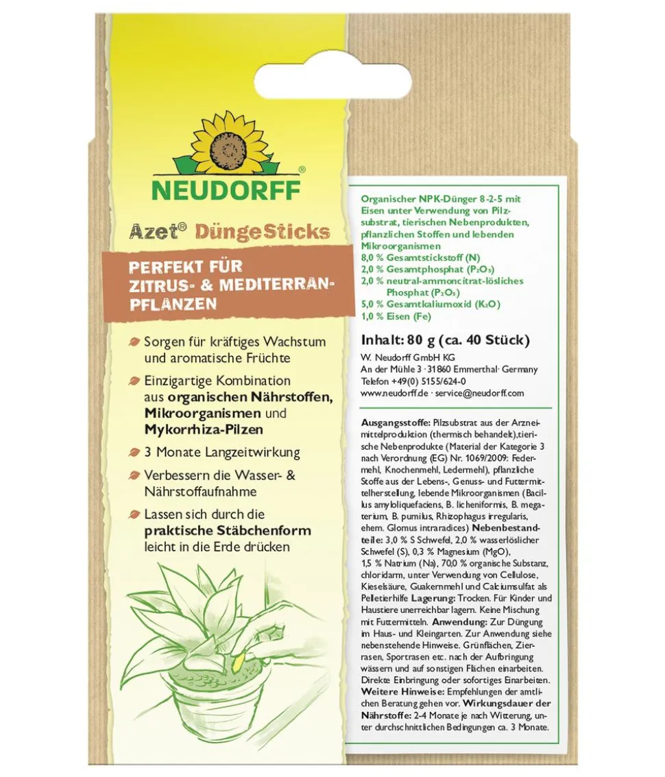 Neudorff Azet® Düngesticks für Zitrus- & Mediterranpflanzen, 40 Stk.