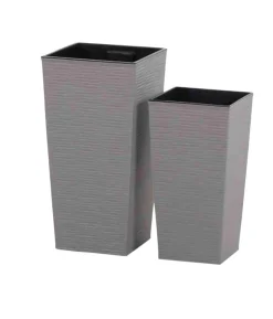 Siena Garden Kunststoff-Topf-Set ECO Nizza, konisch, grau, ca. B25/H46,5/T25 & B30/H57/T30 cm, 2-teilig