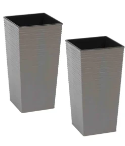 Siena Garden Kunststoff-Topf ECO Nizza, konisch, grau, ca. B25/H46,5/T25 cm, 2er-Set