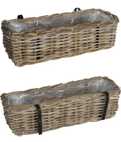 Van der Leeden Rattan-Balkonkorb, rechteckig, grau