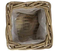 Van der Leeden Rattan-Topf, quadratisch, grau-braun